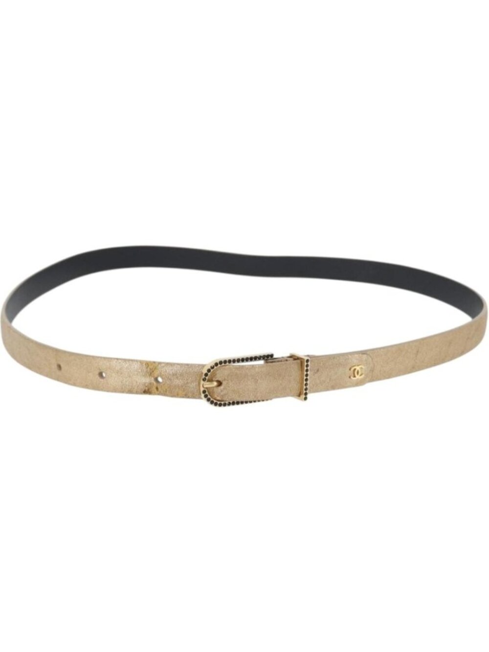 CHANEL Belt Leather 33.5" Gold CC